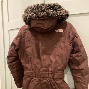 Y2K brown hooded belted north face ski jacket small women’s